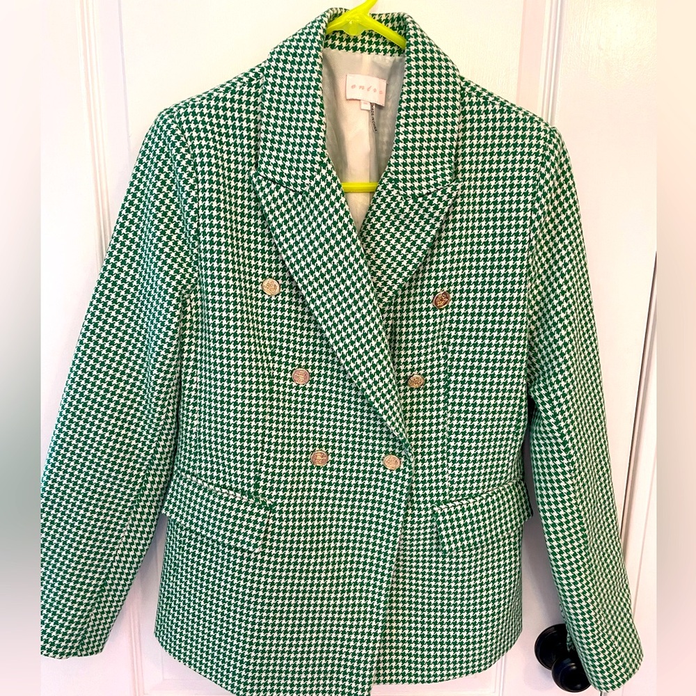 Entro green and white houndstooth blazer